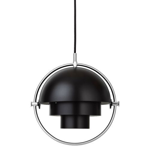 Gubi Multi-Lite hanglamp small, chrome base, zwart semi matt