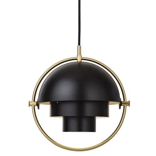 Gubi Multi-Lite hanglamp small, brass base, zwart semi matt