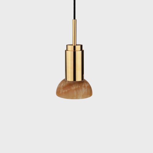 Anour Donya Onyx Moon Hanglamp - Amberkleurige kap - Gepolijst messing