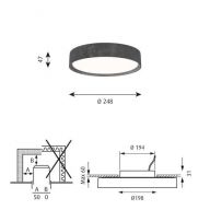 Louis Poulsen Slim Round 250 Semi-recessed Plafondlamp - 3000K 1089lm Dali - Opal - Aluminium