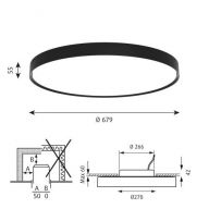 Louis Poulsen Slim Round 680 Semi-recessed Plafondlamp - 3000K 5814lm Dali - Opal - Zwart