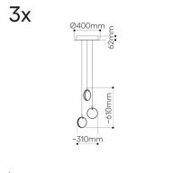 Bomma Lens 3 pcs Hanglamp - 2x Wit 1x Gerookt glas