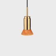 Anour Donya Onyx Trapeze Hanglamp - Amberkleurige kap - Gepolijst messing