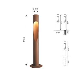 Louis Poulsen Flindt Bollard 1100 Vloerlamp - 3000K Grondanker - Bruin