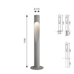 Louis Poulsen Flindt Bollard 1100 Vloerlamp - 3000K Vloerplaat - geaard - NightDIM - Aluminium