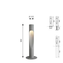 Louis Poulsen Flindt Bollard 800 Vloerlamp - 3000K Vloerplaat - geaard - Aluminium