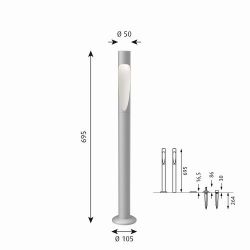 Louis Poulsen Flindt Garden Long Vloerlamp - 3000K Grondanker met adapter - Aluminium