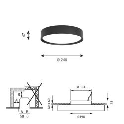 Louis Poulsen Slim Round 250 Semi-recessed Plafondlamp - 3000K 1089lm Dali - Opal - Zwart