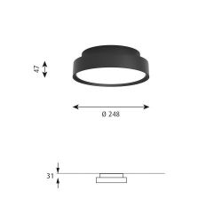 Louis Poulsen Slim Round 250 Surface Mounted Plafondlamp - 3000K 1092lm Dali - Opal - Zwart