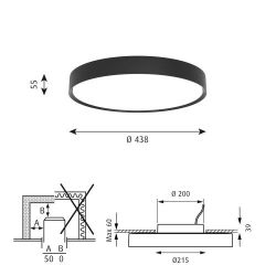 Louis Poulsen Slim Round 440 Semi-recessed Plafondlamp - 3000K 2373lm Dali - Opal - Zwart