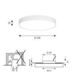 Louis Poulsen Slim Round 440 Semi-recessed Plafondlamp - 3000K 3912lm Dali High Output - Opal - Wit