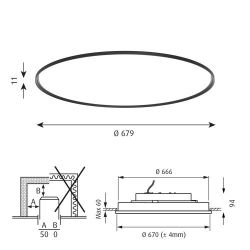 Louis Poulsen Slim Round 680 Recessed Plafondlamp - 3000K 5814lm Dali - Opal - Zwart