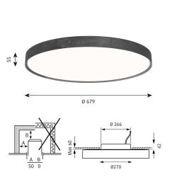 Louis Poulsen Slim Round 680 Semi-recessed Plafondlamp - 3000K 5814lm Dali - Opal - Aluminium