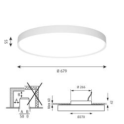 Louis Poulsen Slim Round 680 Semi-recessed Plafondlamp - 3000K 6266lm Dali - Opal - Wit