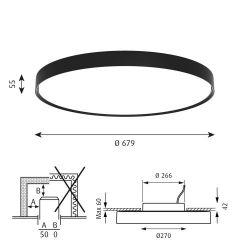 Louis Poulsen Slim Round 680 Semi-recessed Plafondlamp - 3000K 5814lm Dali - Opal - Zwart