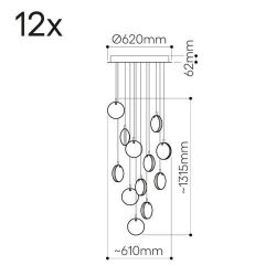 Bomma Lens 12 pcs Hanglamp - 6x Gerookt 6x Wit glas