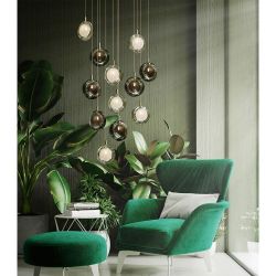 Bomma Lens 9 pcs Hanglamp - 4x Gerookt 5x Wit glas