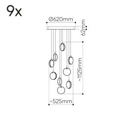Bomma Lens 9 pcs Hanglamp - 5x Amber 4x Helder glas