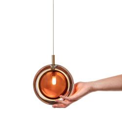 Bomma Lens Single Hanglamp - Amber glas - Geborsteld goud