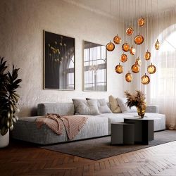 Bomma Lens Single Hanglamp - Amber glas - Geborsteld goud