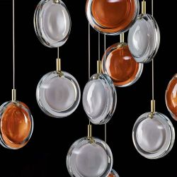 Bomma Lens Single Hanglamp - Amber glas - Geborsteld goud