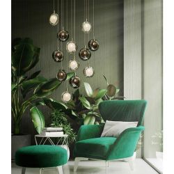 Bomma Lens Single Hanglamp - Wit glas - Geborsteld goud