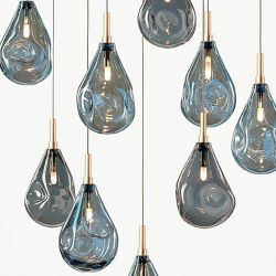 Bomma Soap Mini Single Hanglamp - Blauw glas - Geborsteld gouden fitting