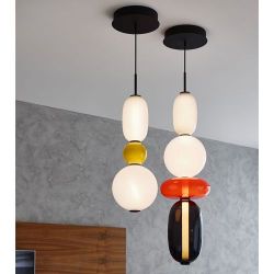 Bomma Pebbles Large Hanglamp - Configuratie 3 - Wit, groen - zwart