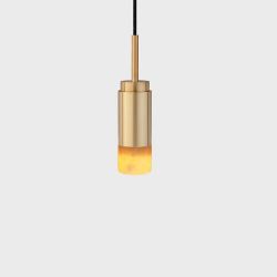 Anour Donya Onyx Cylinder Hanglamp - Amberkleurige kap - Geborsteld messing