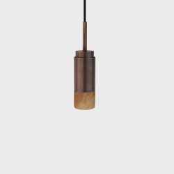Anour Donya Onyx Cylinder Hanglamp - Amberkleurige kap - Gebruind messing