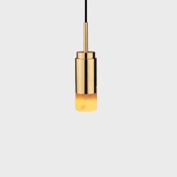 Anour Donya Onyx Cylinder Hanglamp - Amberkleurige kap - Gepolijst messing