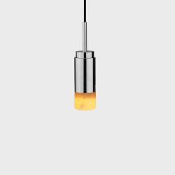 Anour Donya Onyx Cylinder Hanglamp - Amberkleurige kap - Gepolijst roestvrij staal