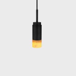 Anour Donya Onyx Cylinder Hanglamp - Amberkleurige kap - Zwart PVD