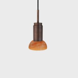 Anour Donya Onyx Moon Hanglamp - Amberkleurige kap - Gebruind messing