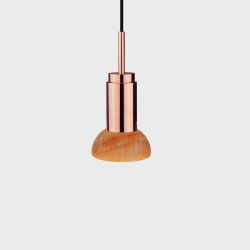 Anour Donya Onyx Moon Hanglamp - Amberkleurige kap - Gepolijst koper