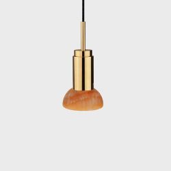 Anour Donya Onyx Moon Hanglamp - Amberkleurige kap - Gepolijst messing