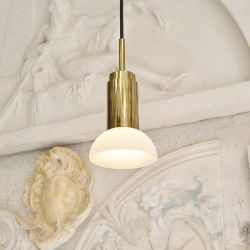 Anour Donya Onyx Moon Hanglamp - Witte kap - Gebruind messing