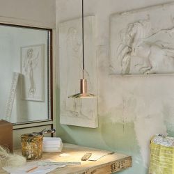 Anour Donya Onyx Solar Hanglamp - Witte kap - Geborsteld messing