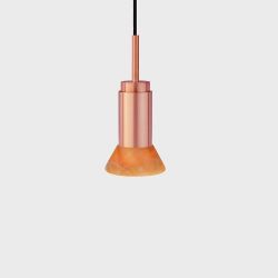 Anour Donya Onyx Trapeze Hanglamp - Amberkleurige kap - Geborsteld koper