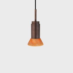 Anour Donya Onyx Trapeze Hanglamp - Amberkleurige kap - Gebruind messing