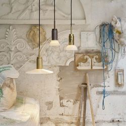 Anour Donya Onyx Trapeze Hanglamp - Gemixte kap - Gebruind messing