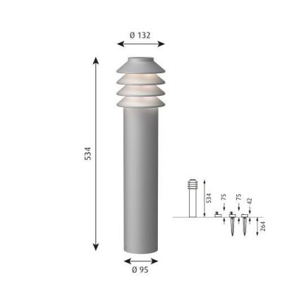 Louis Poulsen Bysted Garden Long Vloerlamp - 3000K Voetplaat zonder adapter - Aluminium