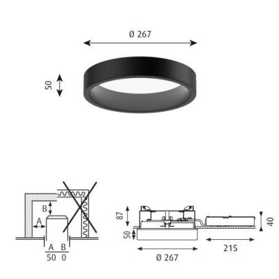 Louis Poulsen Circle Semi Recessed 260 Plafondlamp - 3000K Opaal Dali - Zwart