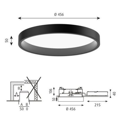 Louis Poulsen Circle Semi Recessed 450 Plafondlamp - 3000K Opaal Dali - Zwart