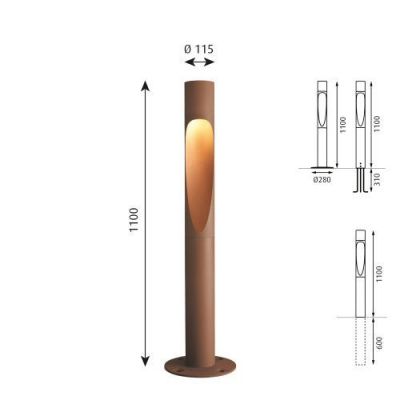 Louis Poulsen Flindt Bollard 1100 Vloerlamp - 3000K Grondanker - Bruin