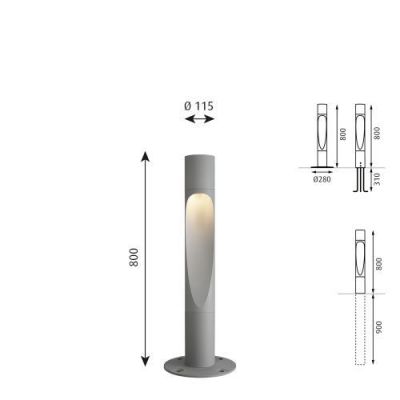 Louis Poulsen Flindt Bollard 800 Vloerlamp - 3000K Grondanker - geaard - NightDIM - Aluminium