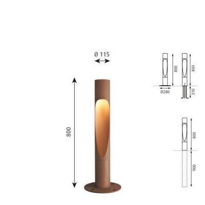 Louis Poulsen Flindt Bollard 800 Vloerlamp - 3000K Vloerplaat - Bruin