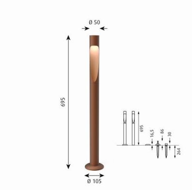 Louis Poulsen Flindt Garden Long Vloerlamp - 2700K Grondanker met adapter - Bruin