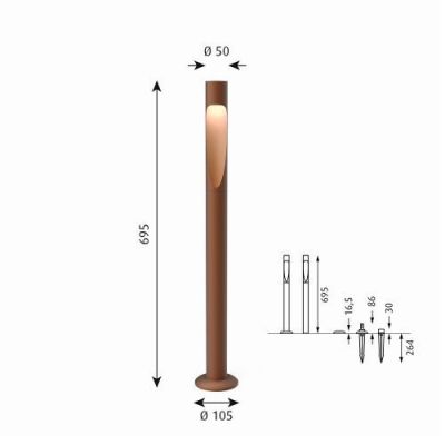 Louis Poulsen Flindt Garden Long Vloerlamp - 2700K Grondanker zonder adapter - Bruin