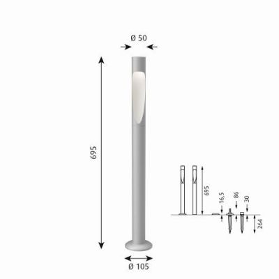 Louis Poulsen Flindt Garden Long Vloerlamp - 3000K Grondpin zonder adapter - Aluminium